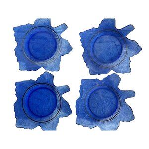 Set 4 Cobalt Blue Leaf Plate L E Smith Mt Pleasant Pattern Gold Circle